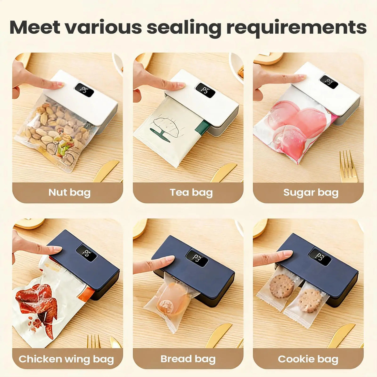 Selladora Magnética de Bolsas 6 Niveles Portátil Recargable para Alimentos